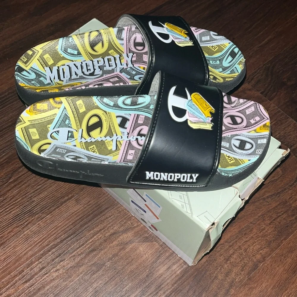 NEW Champion IPO Monopoly Money Stacks Black Slides Size 13 Streetwear Youth